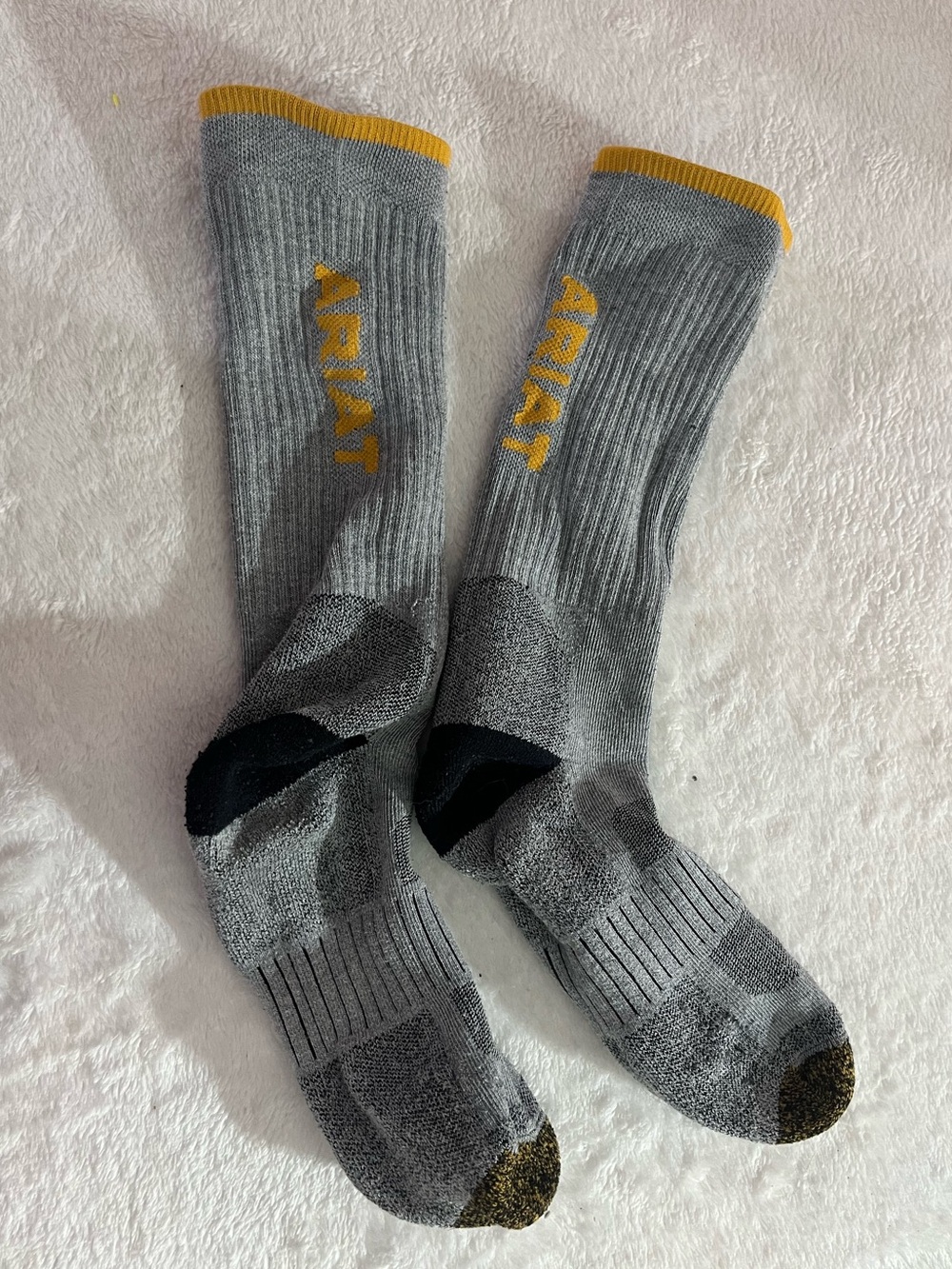 Ariat Gray Crew Athletic Socks with Yellow Accents Mid Calf